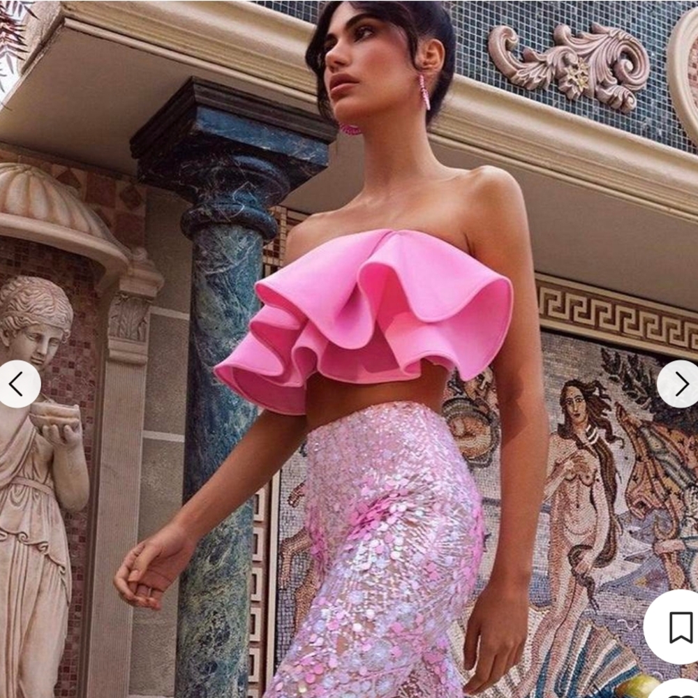 Elegant Pink Ruffle Crop Top